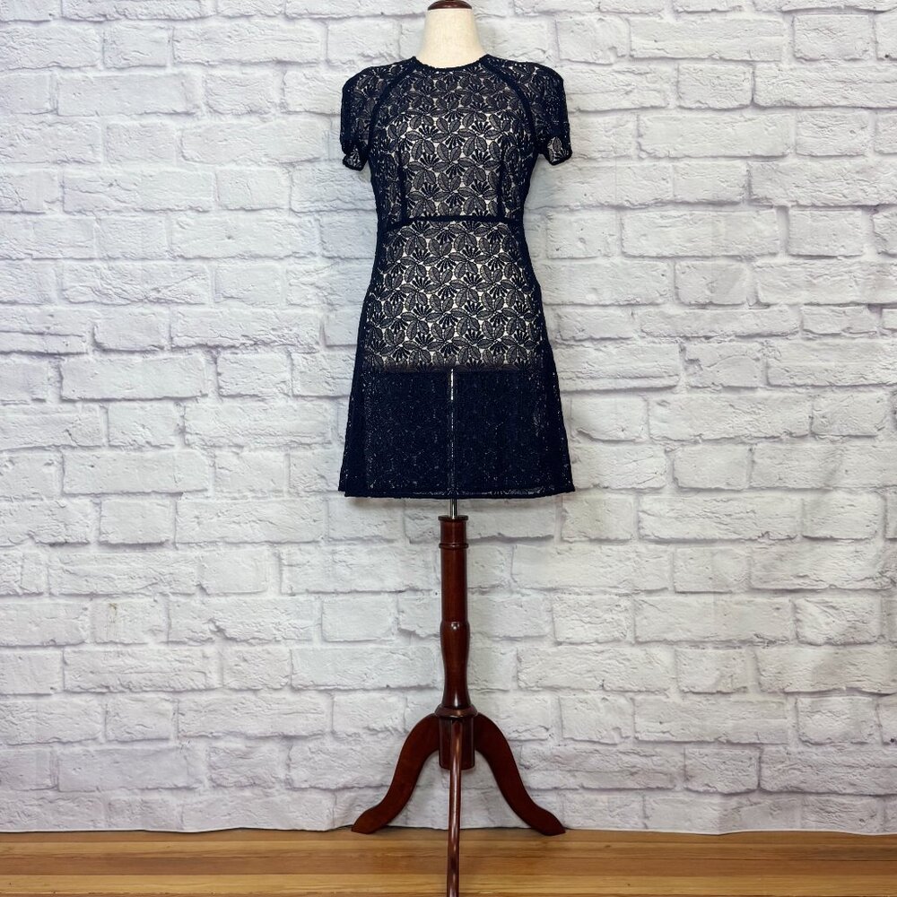 Maje Navy Blue Floral Lace Mini Dress